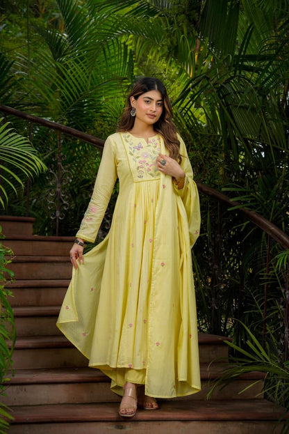 Chanderi Silk Embroidered 3-Piece Suit Set with Chanderi Dupatta