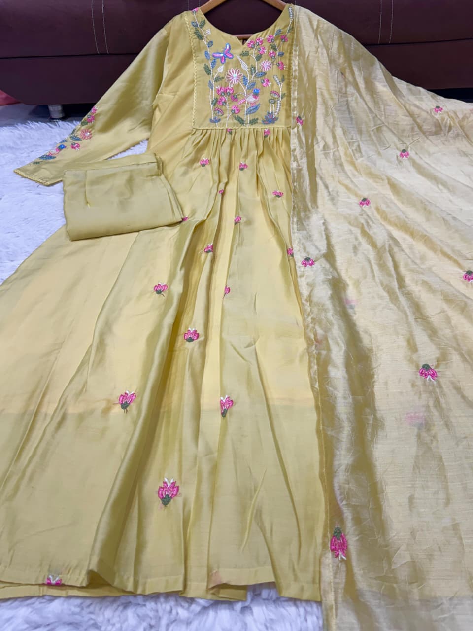 Chanderi Silk Embroidered 3-Piece Suit Set with Chanderi Dupatta