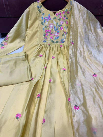 Chanderi Silk Embroidered 3-Piece Suit Set with Chanderi Dupatta