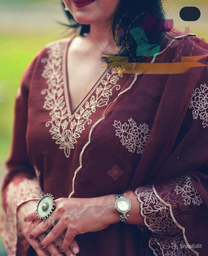 Chanderi Silk Embroidered Set with Cutwork & Organza Dupatta