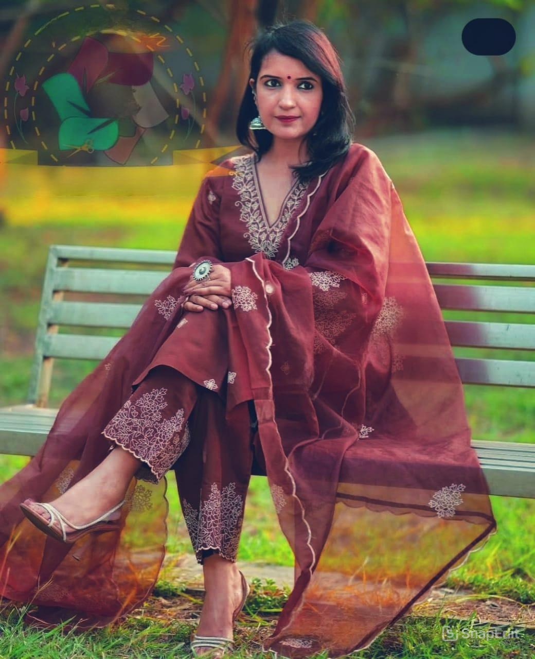 Chanderi Silk Embroidered Set with Cutwork & Organza Dupatta