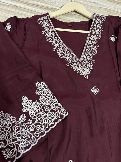 Chanderi Silk Embroidered Set with Cutwork & Organza Dupatta