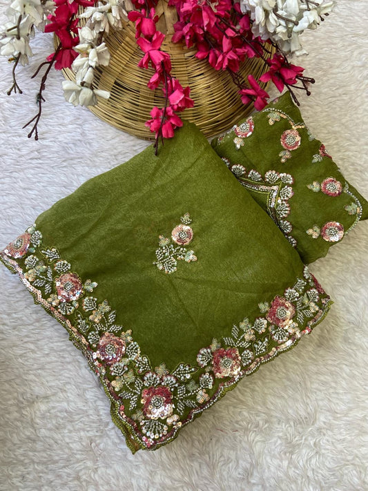 Chiffon Saree with Beads Work and Blouse