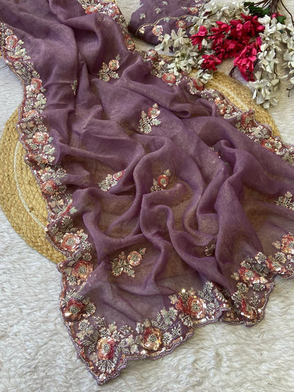 Chiffon Saree with Beads Work and Blouse
