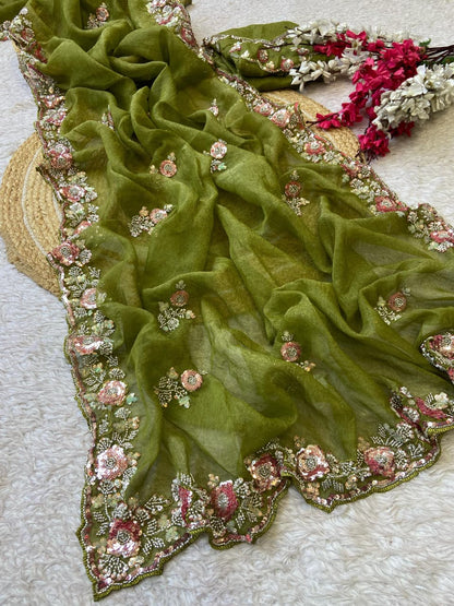 Chiffon Saree with Beads Work and Blouse
