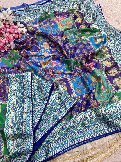 Chinnon Digital Print Saree with Aari & Mirror Work