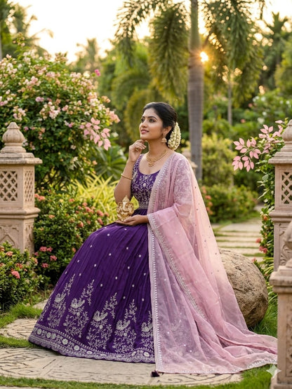 Chinnon Silk Peacock Embroidered Gown with Dupatta