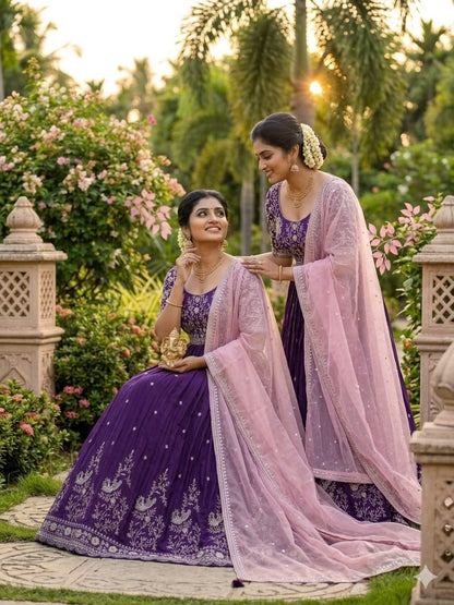 Chinnon Silk Peacock Embroidered Gown with Dupatta