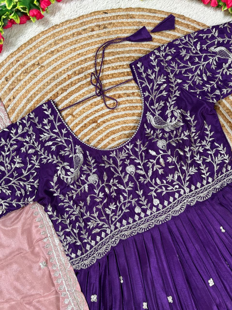 Chinnon Silk Peacock Embroidered Gown with Dupatta