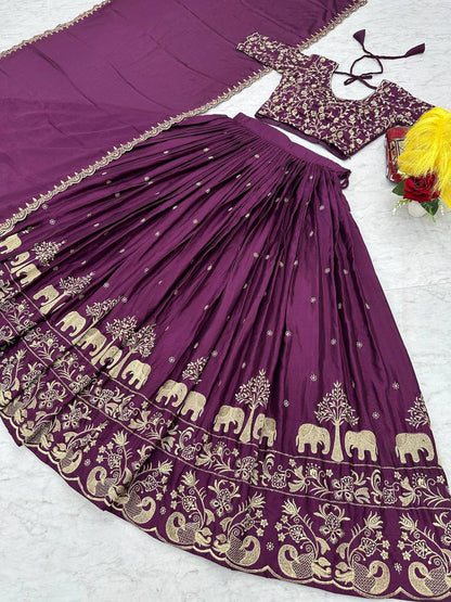 Chinon Embroidered Thread Work Lehenga Choli Set with Dupatta