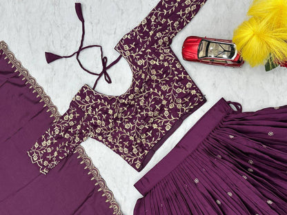 Chinon Embroidered Thread Work Lehenga Choli Set with Dupatta