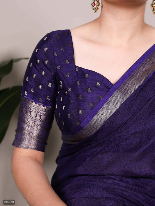 Chinon Saree with Self Print & Zari Weaving Blouse Set