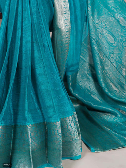 Chinon Saree with Self Print & Zari Weaving Blouse Set