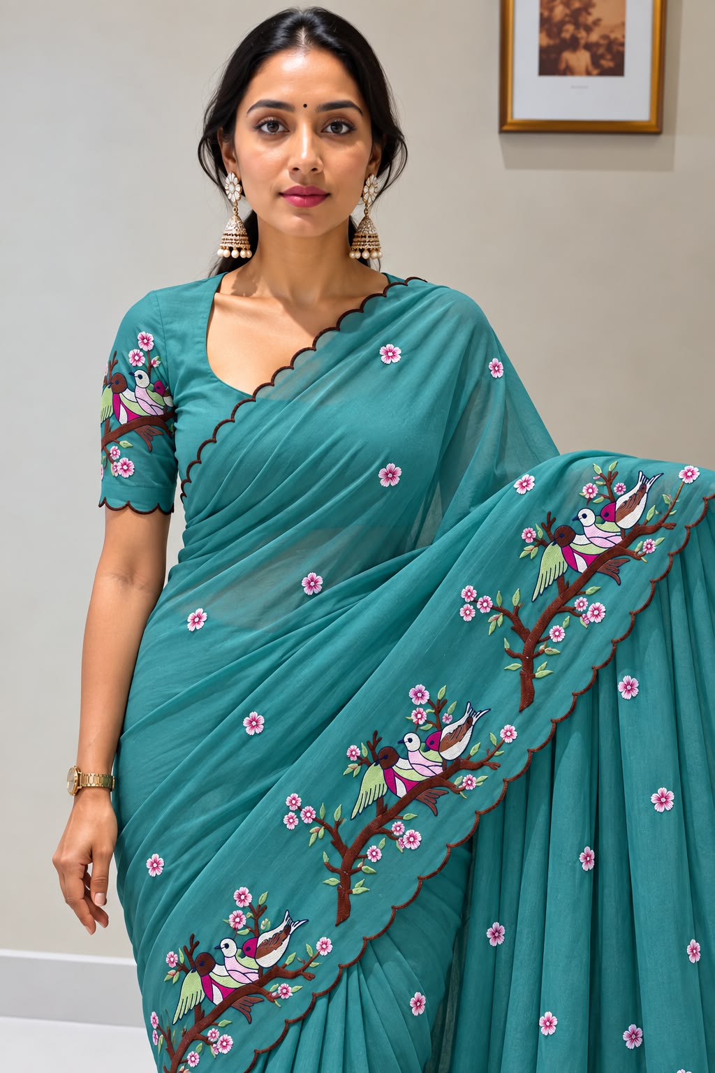 Cocktail Star Georgette Saree with Embroidery Work and Blouse