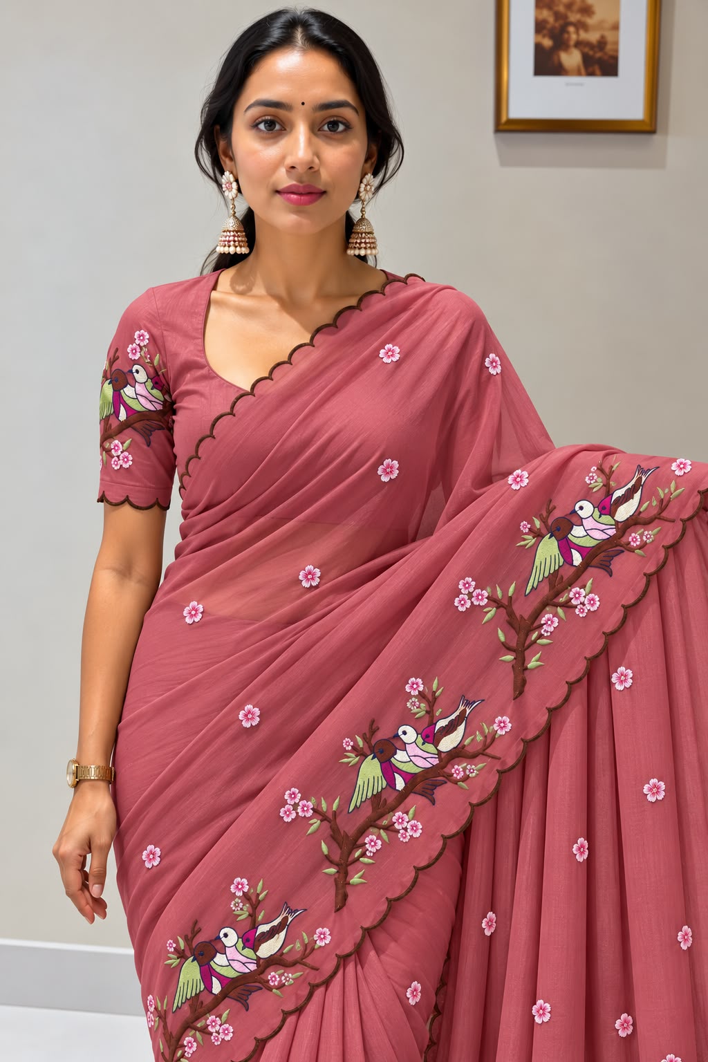 Cocktail Star Georgette Saree with Embroidery Work and Blouse