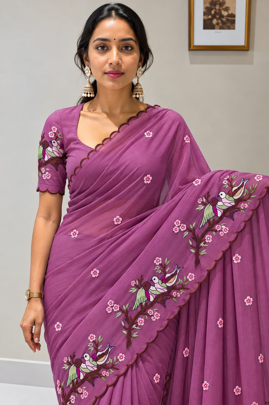 Cocktail Star Georgette Saree with Embroidery Work and Blouse