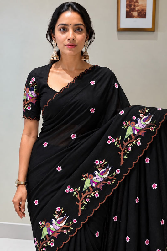 Cocktail Star Georgette Saree with Embroidery Work and Blouse
