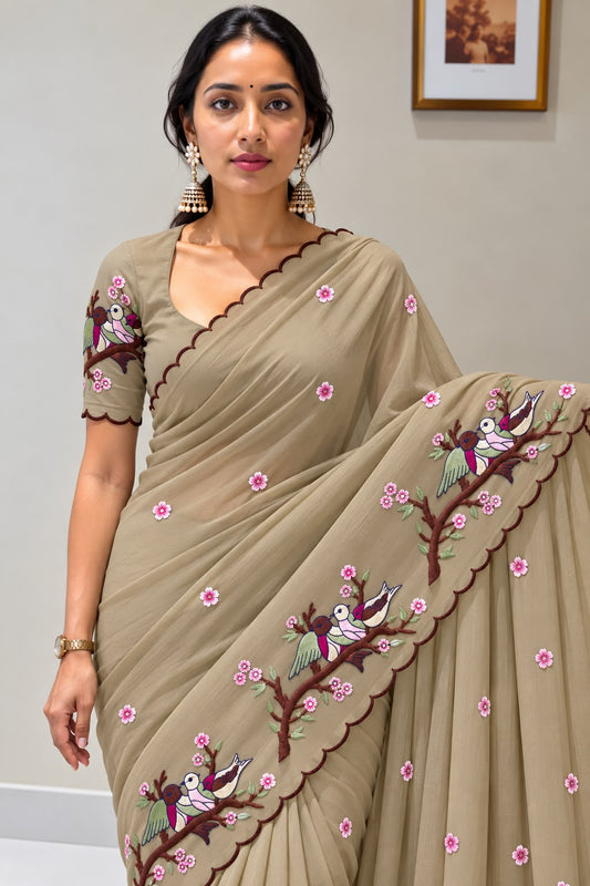 Cocktail Star Georgette Saree with Embroidery Work and Blouse