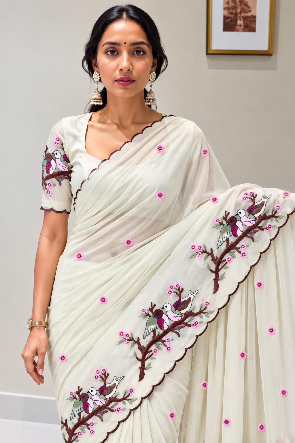 Cocktail Star Georgette Saree with Embroidery Work and Blouse
