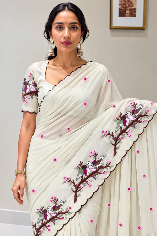 Cocktail Star Georgette Saree with Embroidery Work and Blouse