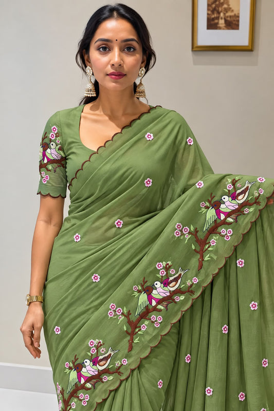 Cocktail Star Georgette Saree with Embroidery Work and Blouse