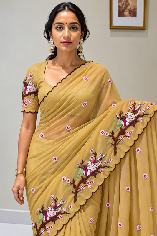 Cocktail Star Georgette Saree with Embroidery Work and Blouse