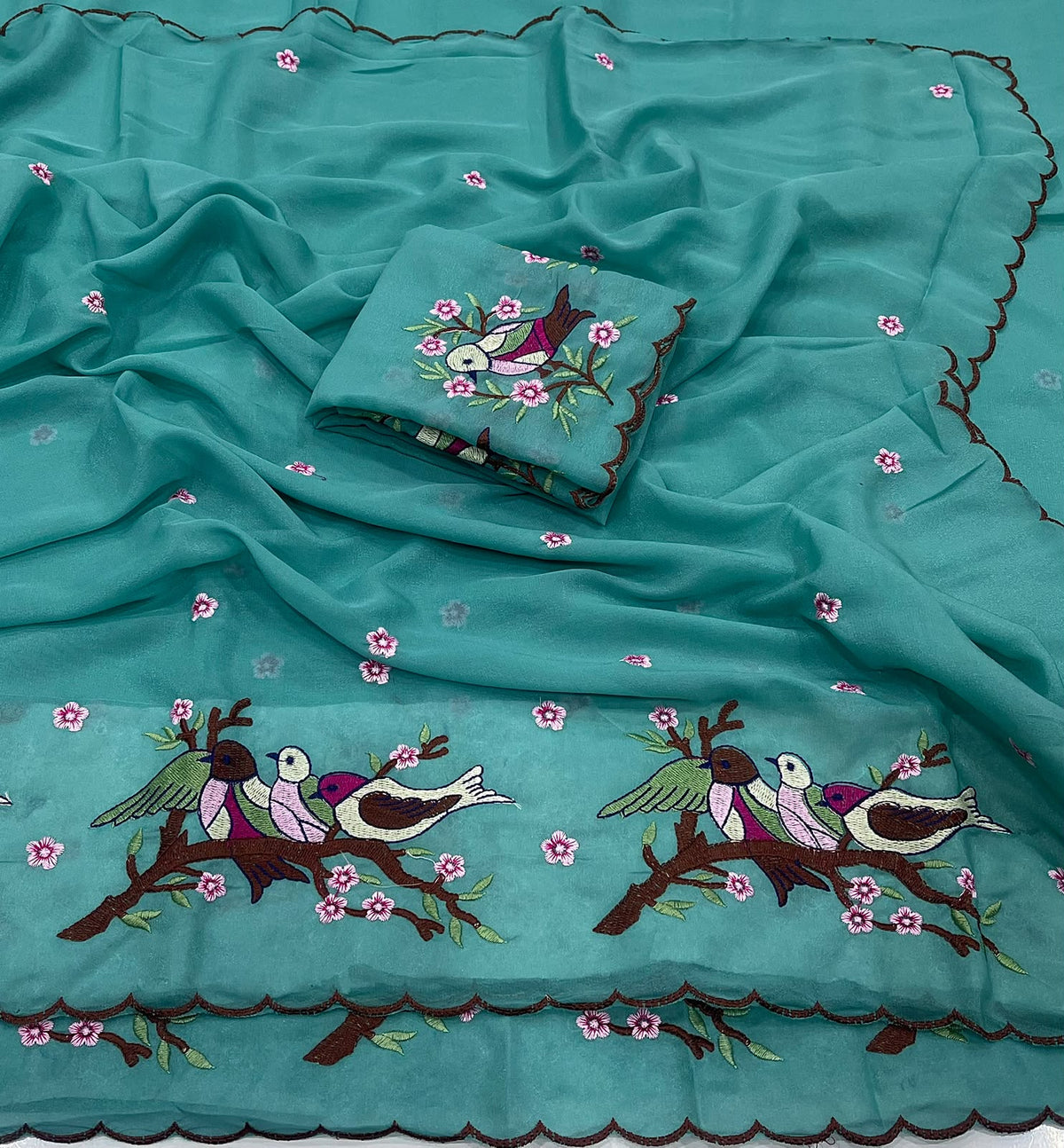 Cocktail Star Georgette Saree with Embroidery Work and Blouse
