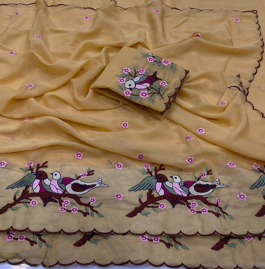 Cocktail Star Georgette Saree with Embroidery Work and Blouse