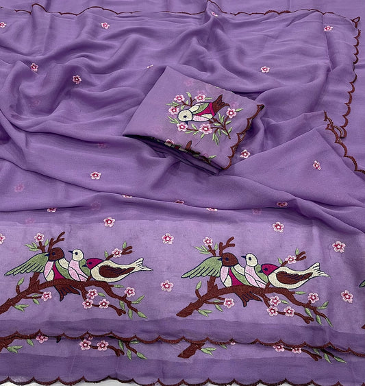 Cocktail Star Georgette Saree with Embroidery Work and Blouse