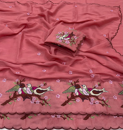 Cocktail Star Georgette Saree with Embroidery Work and Blouse