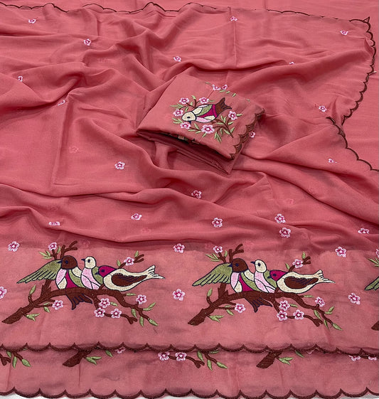 Cocktail Star Georgette Saree with Embroidery Work and Blouse