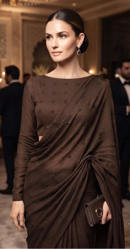 Coffee Crush Beads Butti Saree with Running Blouse