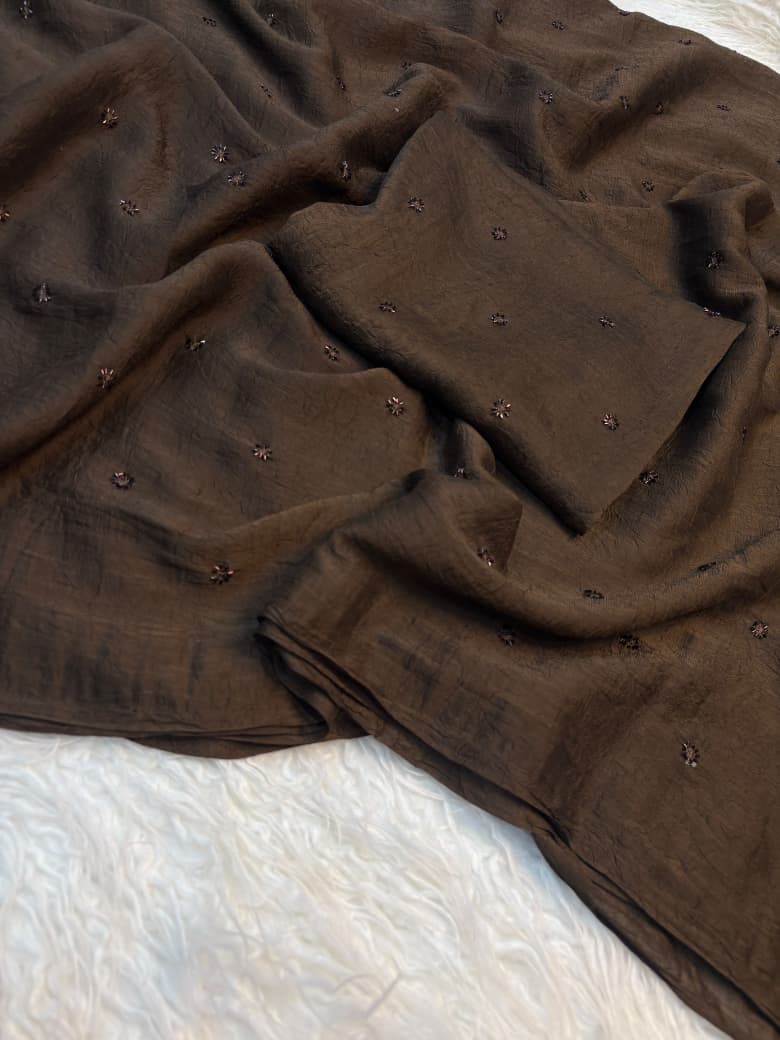Coffee Crush Beads Butti Saree with Running Blouse