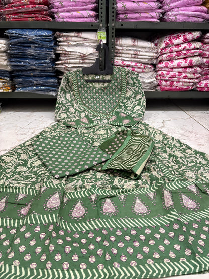 Cotton 3Pc Angrakha Anarkali Suit Set with Tagai & Kardhana Work