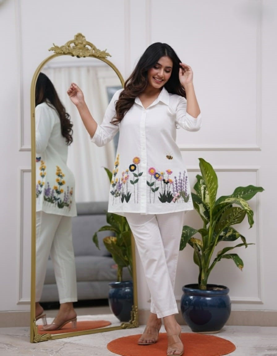 Cotton 60/60 Co-Ord Set with Embroidered Top & Pant