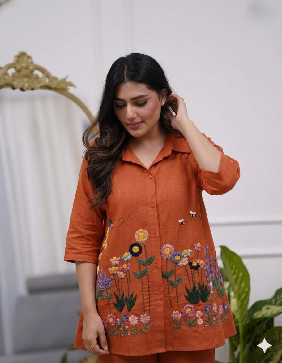 Cotton 60/60 Co-Ord Set with Embroidered Top & Pant