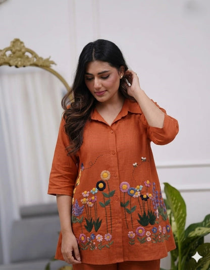 Cotton 60/60 Co-Ord Set with Embroidered Top & Pant