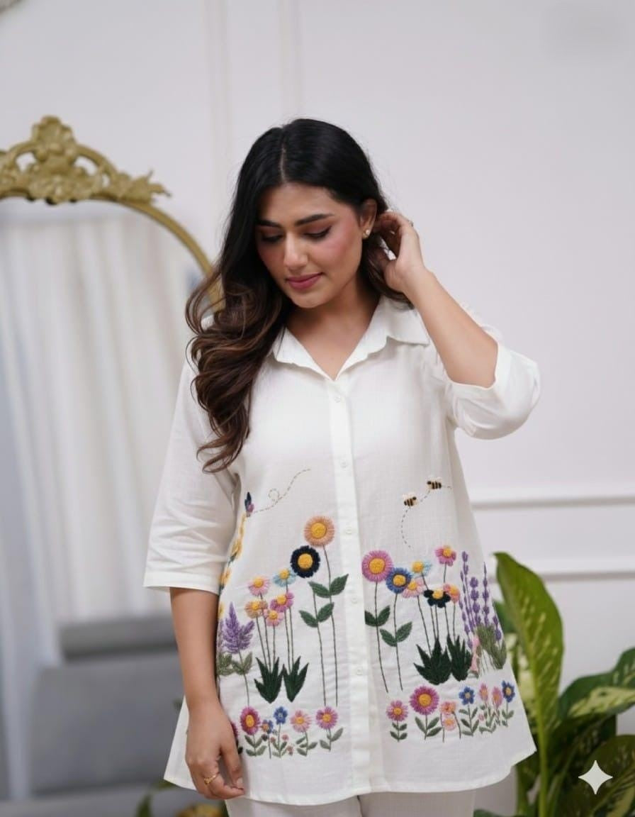 Cotton 60/60 Co-Ord Set with Embroidered Top & Pant