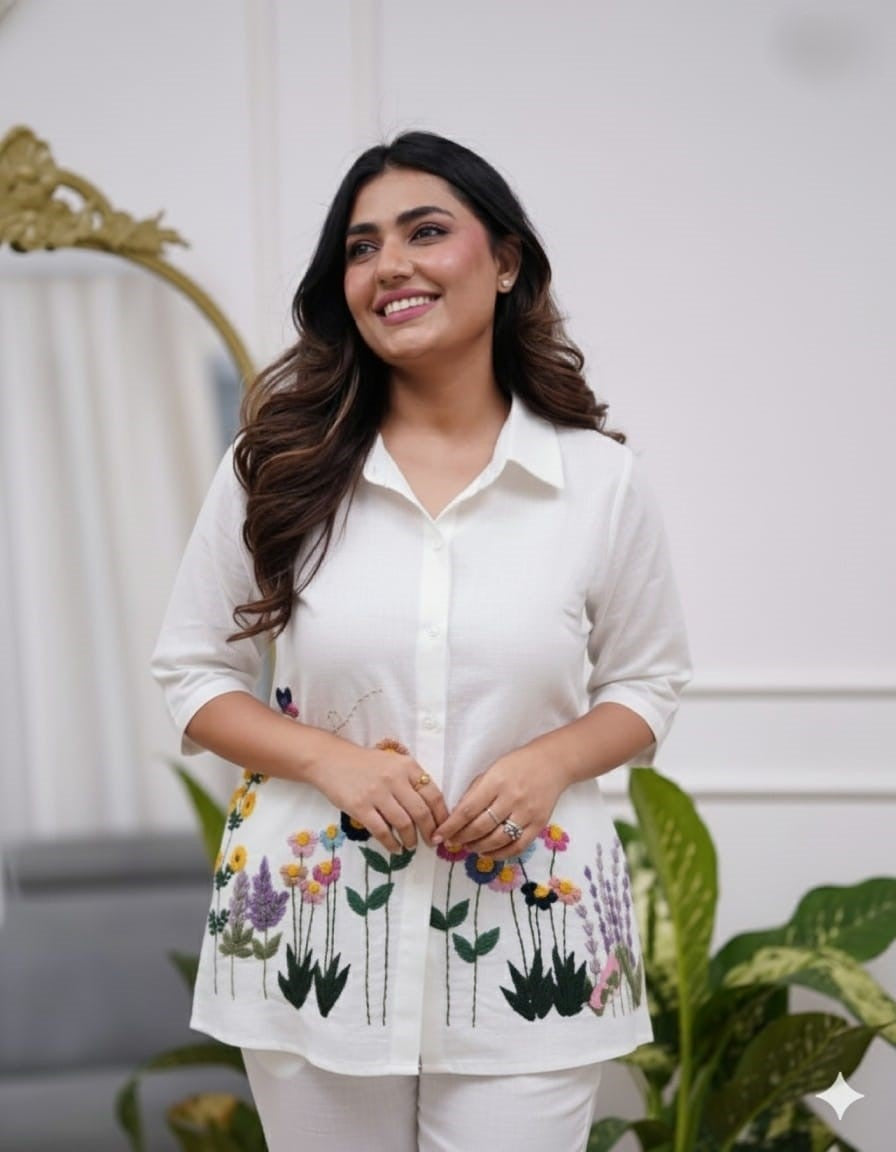 Cotton 60/60 Co-Ord Set with Embroidered Top & Pant