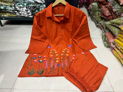 Cotton 60/60 Co-Ord Set with Embroidered Top & Pant