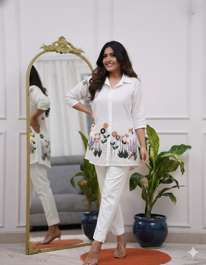 Cotton 60/60 Co-Ord Set with Embroidered Top & Pant