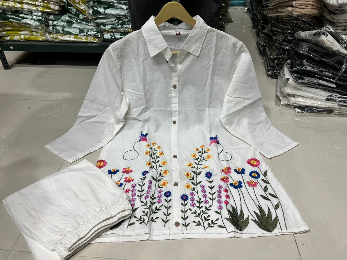Cotton 60/60 Co-Ord Set with Embroidered Top & Pant