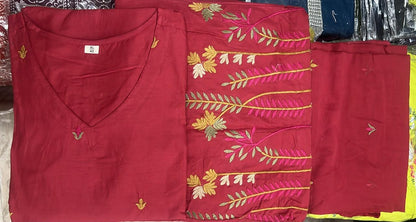 Cotton 60/60 Embroidered Kurti Palazzo Dupatta Suit Set