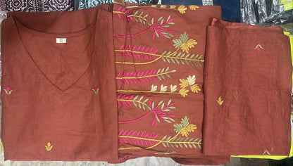 Cotton 60/60 Embroidered Kurti Palazzo Dupatta Suit Set