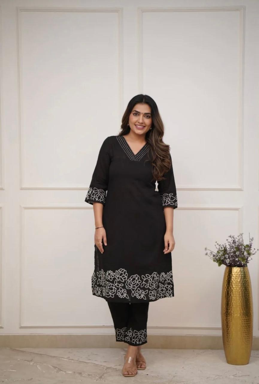 Cotton 60×60 Embroidered Kurti with Pant Set