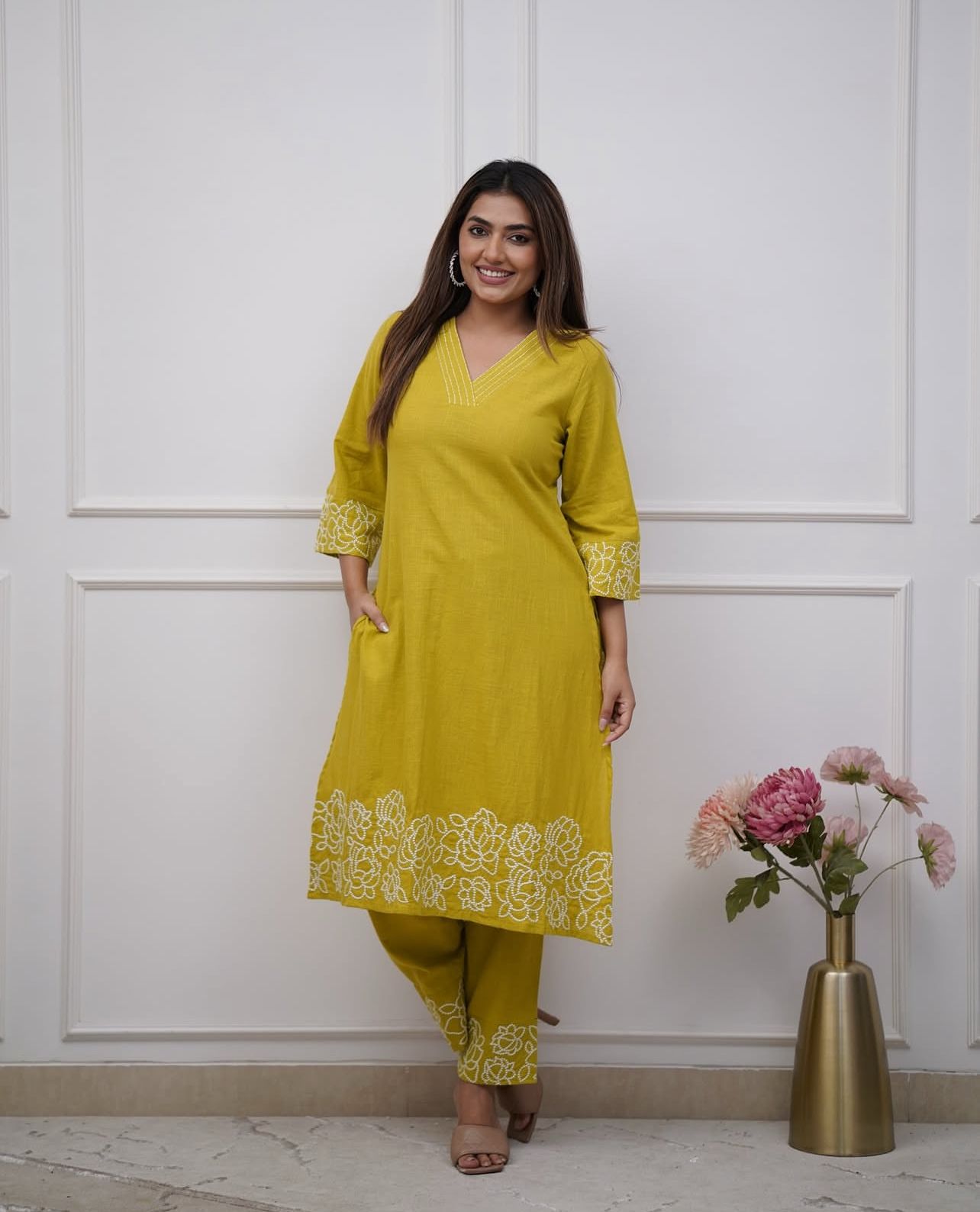 Cotton 60×60 Embroidered Kurti with Pant Set
