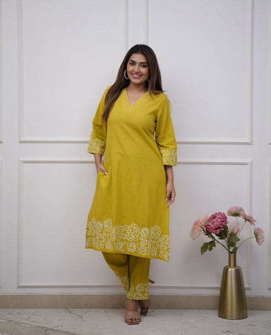 Cotton 60×60 Embroidered Kurti with Pant Set