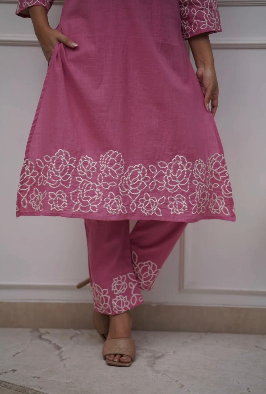 Cotton 60×60 Embroidered Kurti with Pant Set