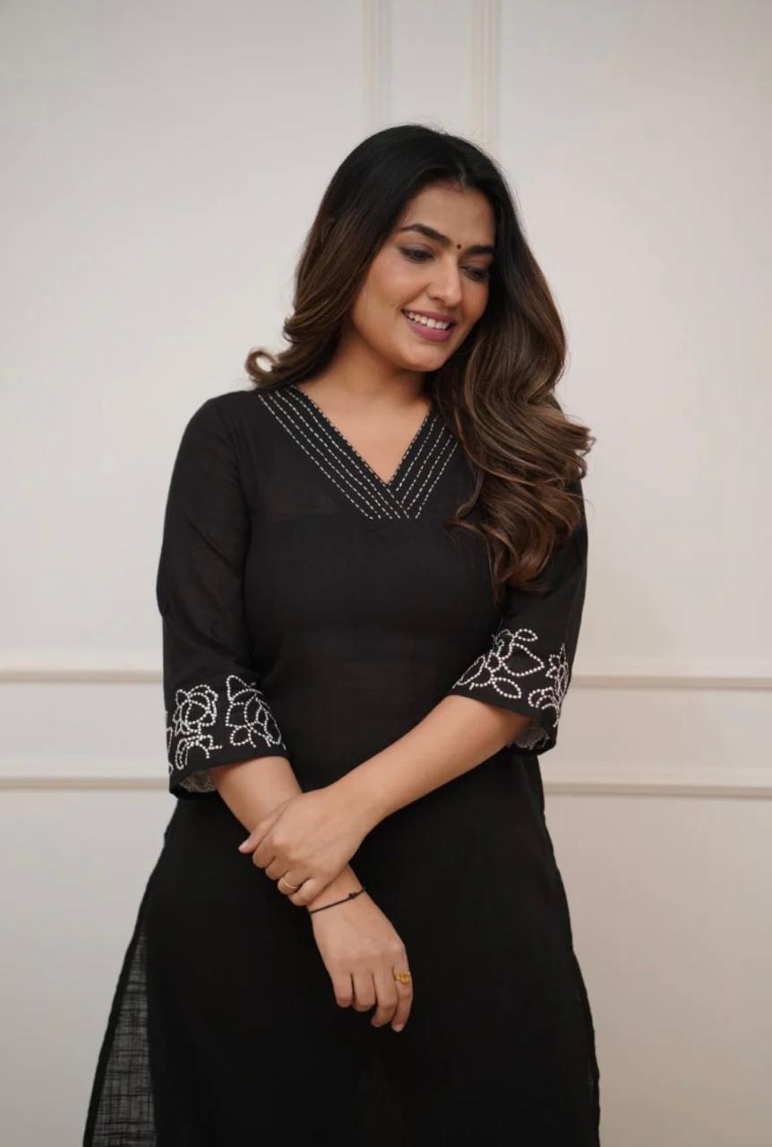 Cotton 60×60 Embroidered Kurti with Pant Set