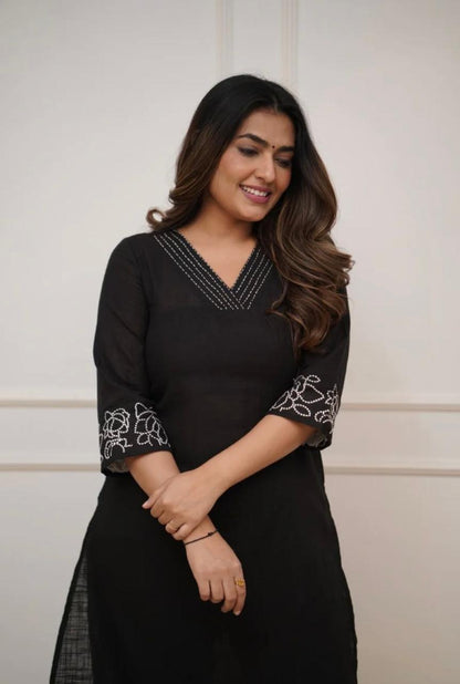 Cotton 60×60 Embroidered Kurti with Pant Set